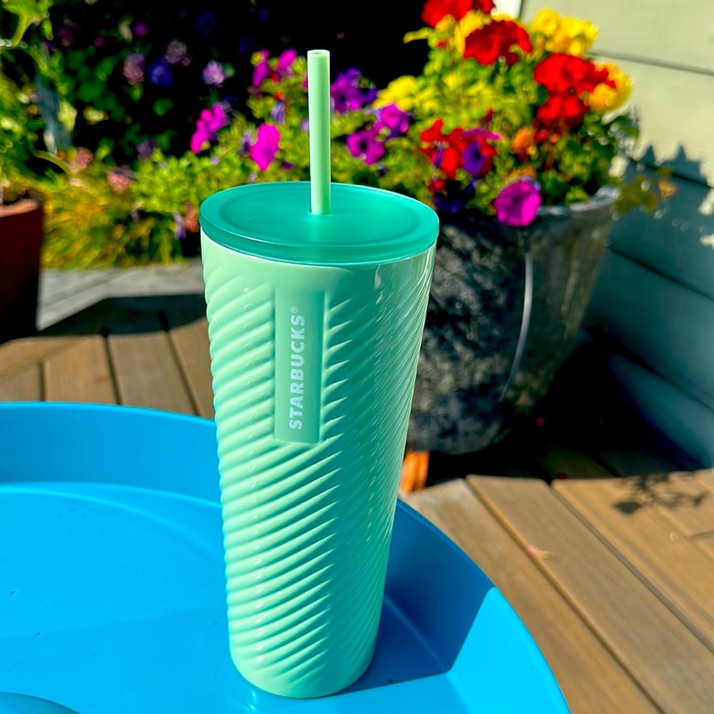 Starbucks mint green diagonal Stainless steel tumbler 24 oz. NWTS